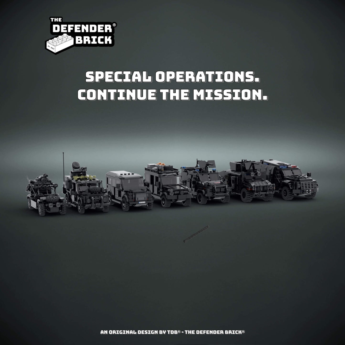Full lineup of LEGO Special Operations vehicles by TDB – custom military 4x4 kits built for collectors
