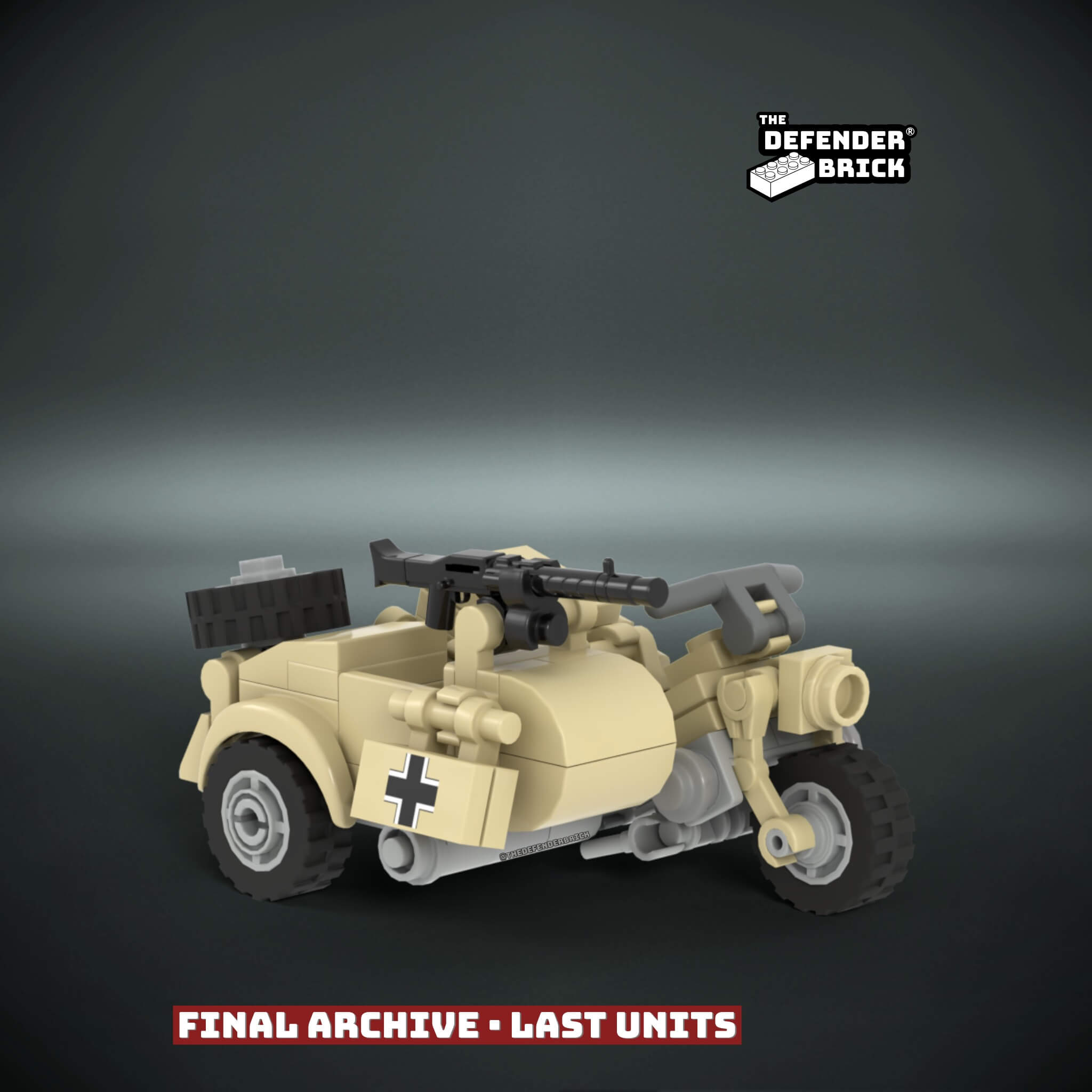 TDB® German Motorcycle with Sidecar – Desert – The Defender Brick®