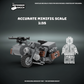 WW2 german Lego motorcycle with sidecar scale model size comparison with a placeholder transparent minifigure not included.