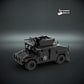 Custom Lego SWAT police vehicle model on a dark background with 'The Defender Brick' logo.