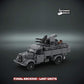 Custom LEGO Iconic WW2 truck model with anti-aircraft gun and custom UV printed parts on a dark background, featuring 'The Defender Brick' branding.