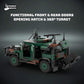 TDB Allied Camo LNX with front and rear doors open, roof hatch open and 360-degree turret rotated to show its functional features.