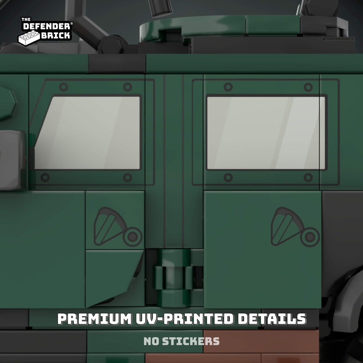 Close-up of the TDB Allied Camo LNX showing premium UV-printed windows and door details with no stickers.