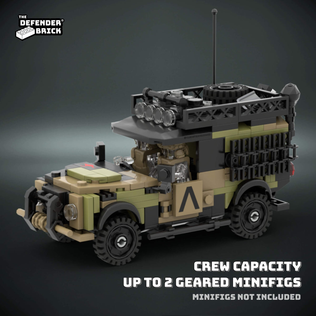TDB Australian Cargo rover shown with sample geared figures to demonstrate capacity for up to two minifigs; figures not included.