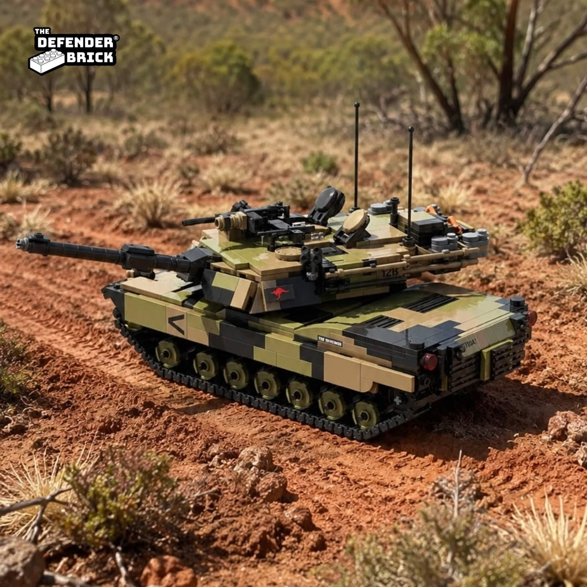 Rear three-quarter view of the TDB Australian M1A1 Abrams 1:35 brick build in the outback