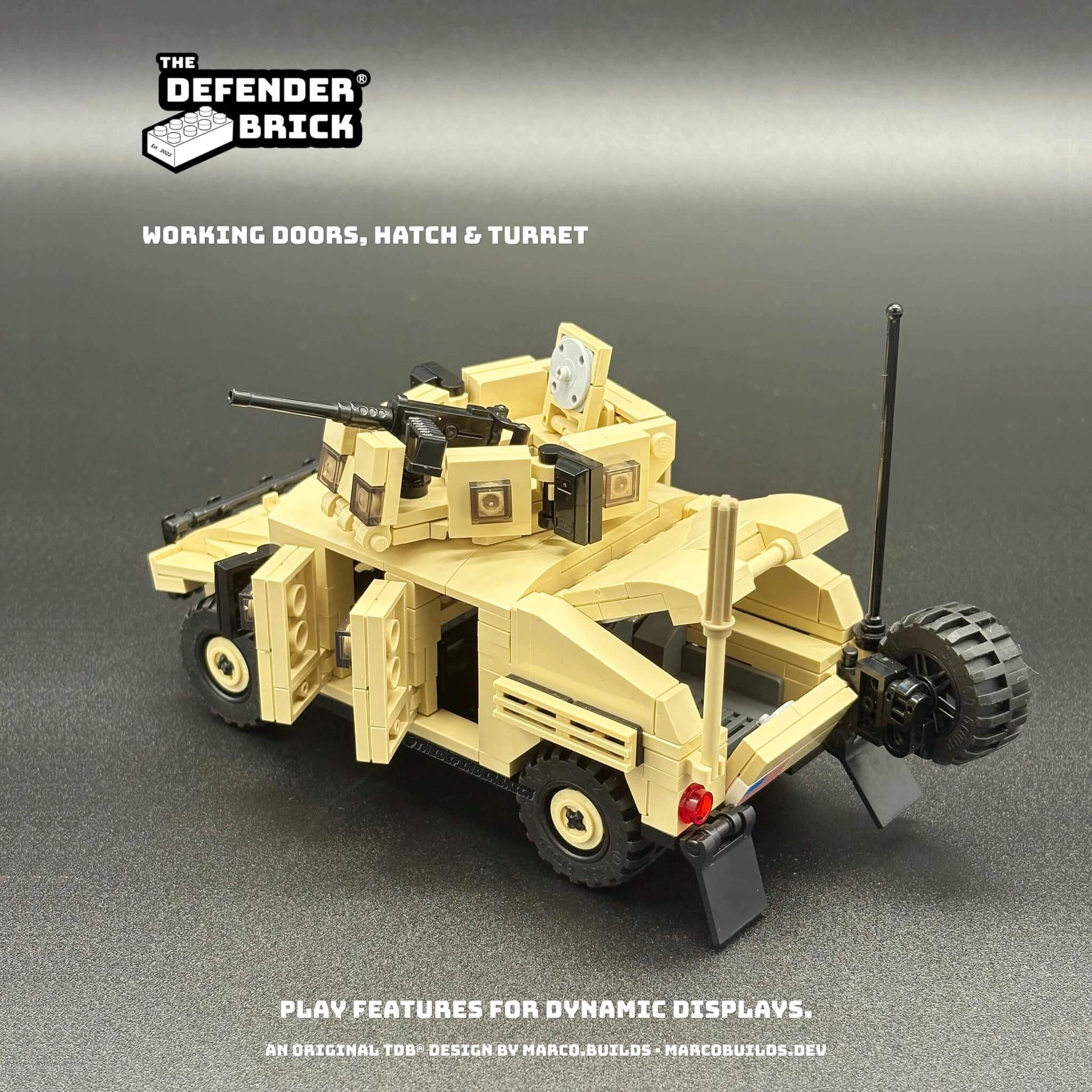 Desert Armoured Carrier with doors, rear hatch and turret open — working features.